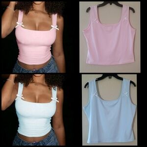 Women's Pink and Blue Bow Tank Tops